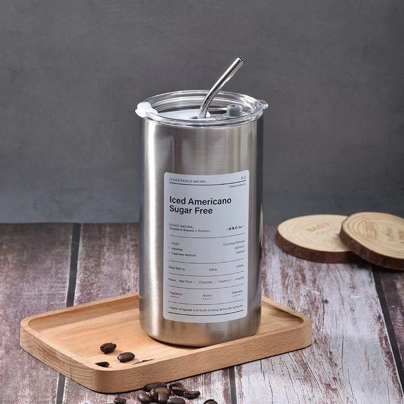 Stainless Steel Coffee Mug with Straw & Lid