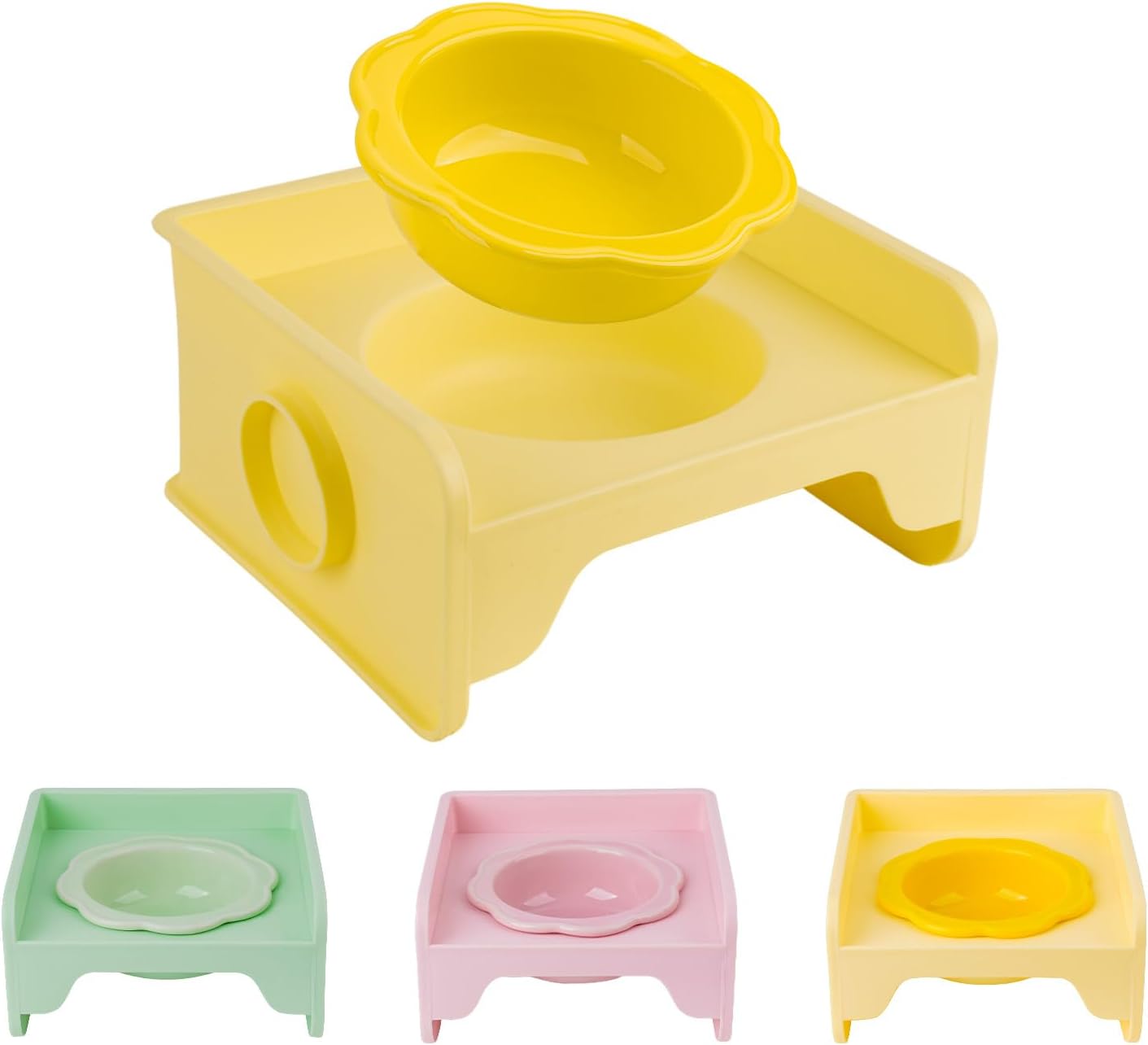 Cat Bowls Elevated Whisker Friendly, Cat Food Bowls for Indoor Cats, Ceramic Shallow Cat Food Dishes, Non-Slip Raised Edge Plastic Feeding Bowl Stand, Catch Water, Food Mess, No Spill (Pink)