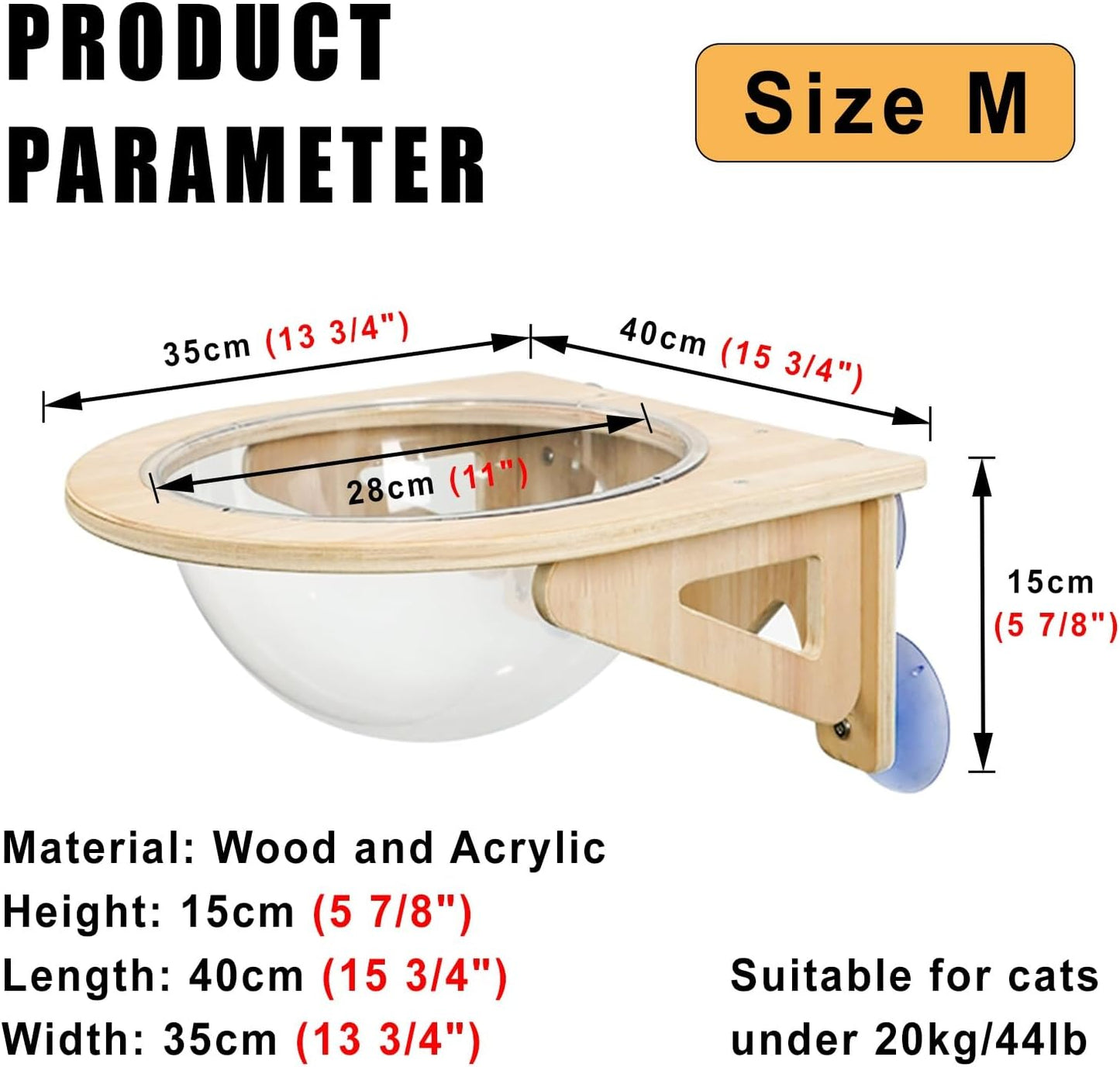 Acrylic Cat Window Perch for Indoor Cats, 20kg/30kg Load Bearing Cat Hammock