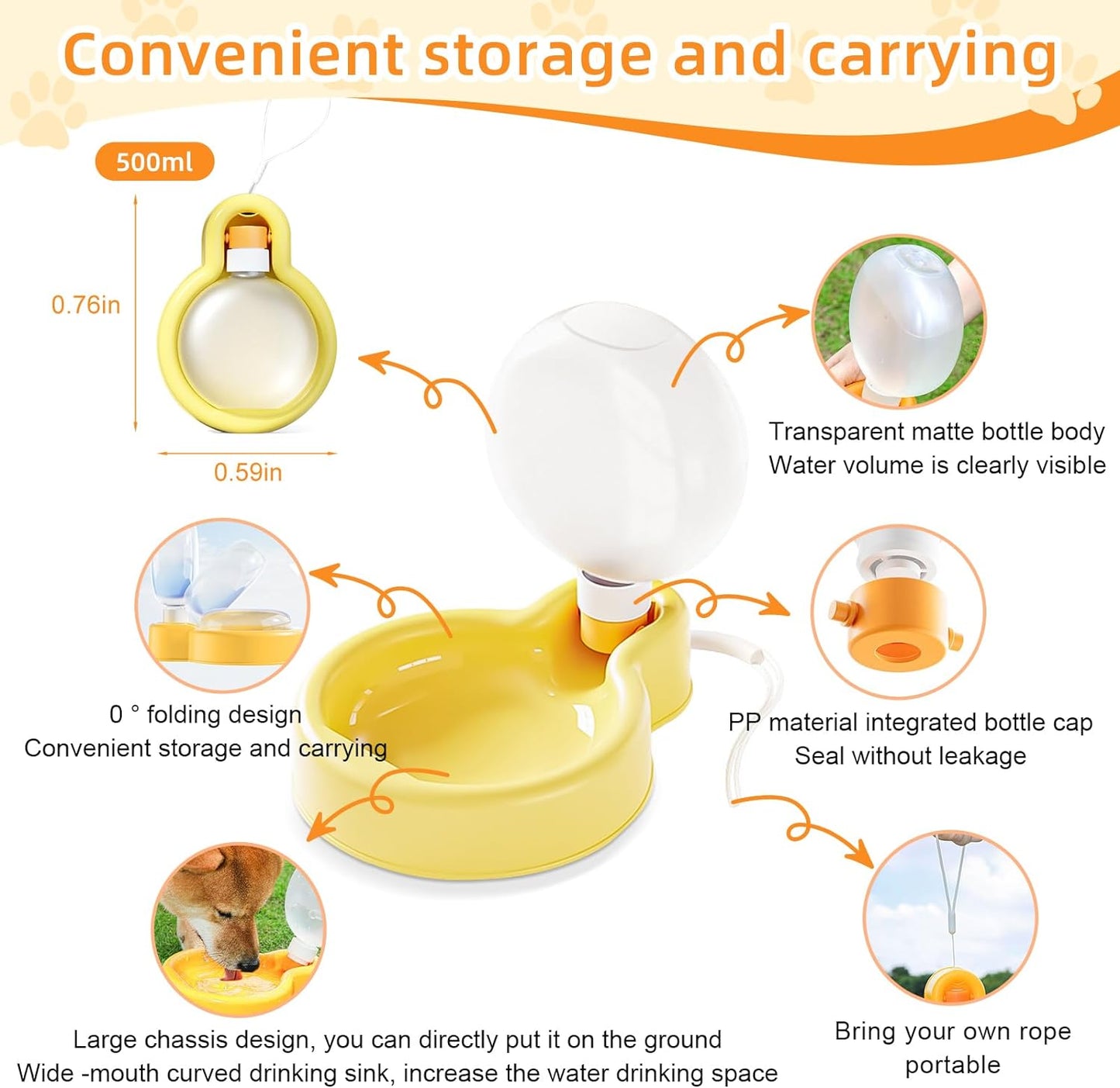 Dog Water Bottle, 19oz Portable Foldable