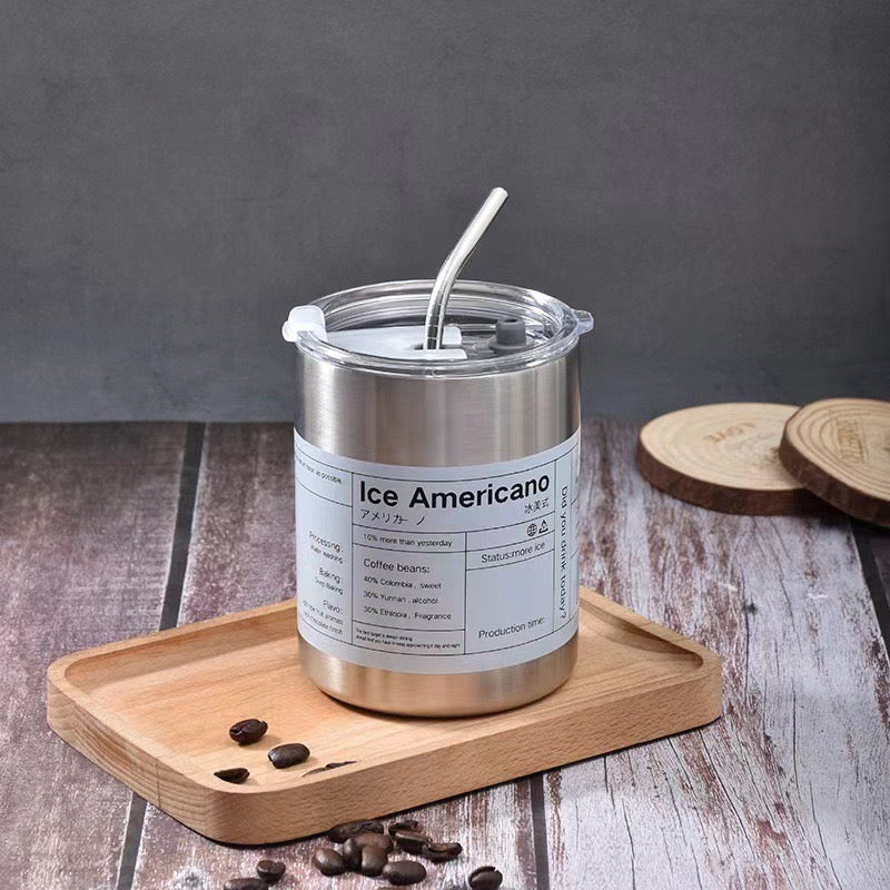 Stainless Steel Coffee Mug with Straw & Lid