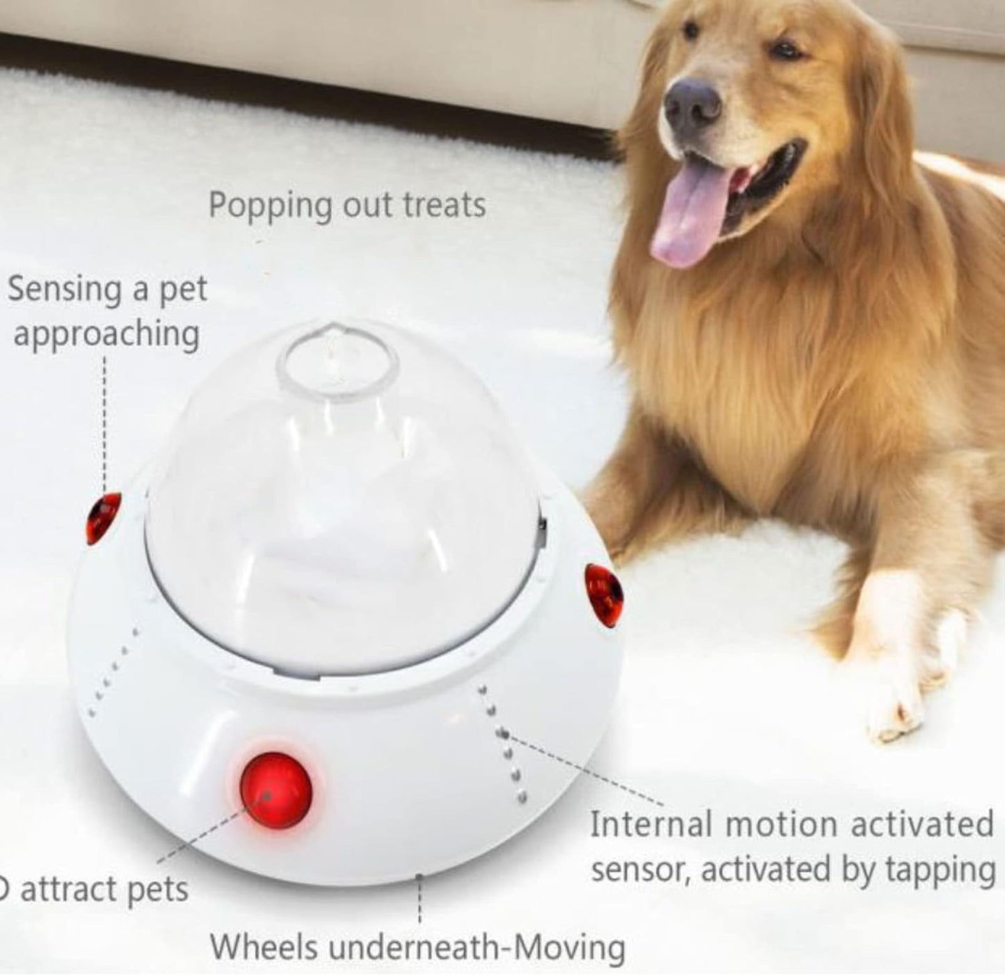 Interactive Pet Food Toys, Electric Smart Food Dispensing with Sensing Moving and Auto-Off