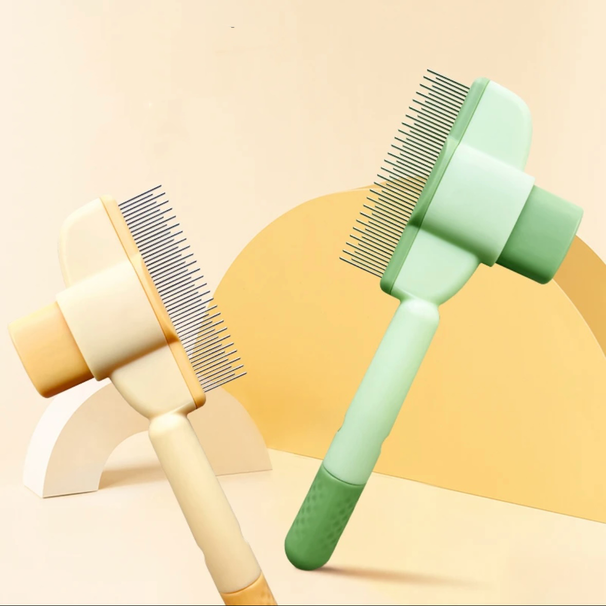 Cat Brush with Release Button, Built-in Stainless Steel