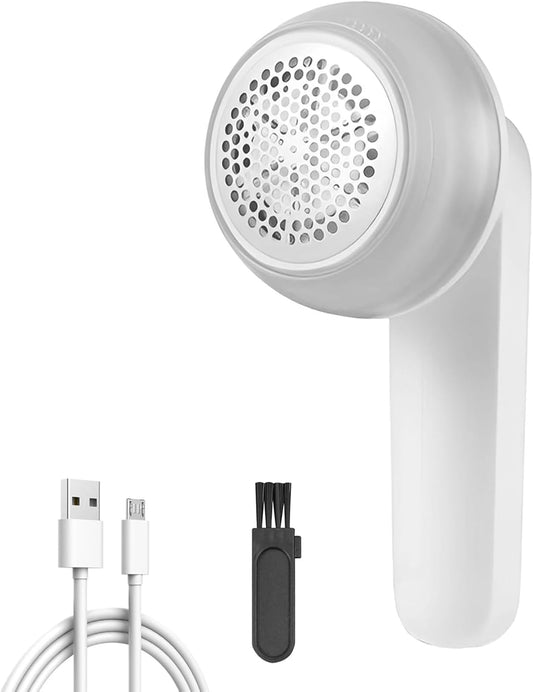 Lint Remover Clothes Fuzz Fabric Shaver Defuzzer with 6-Leaf Blades Rechargeable Sweater Shaver Pill Remove Pilling Fuzz for Clothing Couch Blanket - White