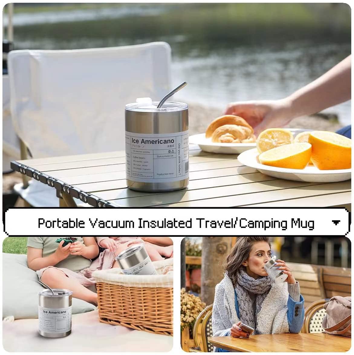 Stainless Steel Coffee Mug with Straw & Lid