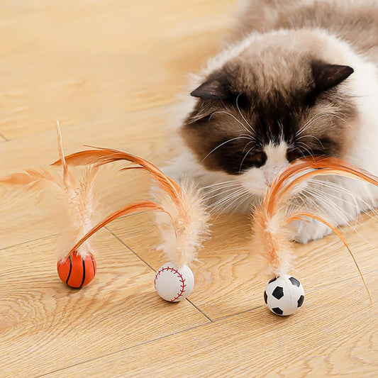 Cat Feather Ball Toys Cat Toys for Indoor Cats Bouncy Balls Toys
