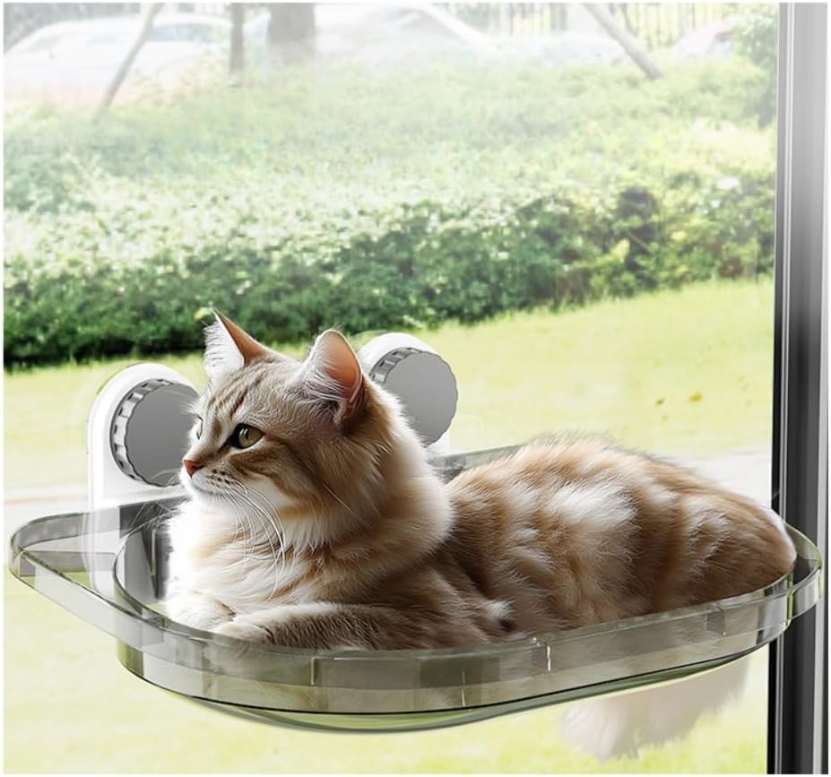 Transparent Cat Hammock Window Cat Bed with Two Strong Suction Cups Hanging Cat Climbing Frame (Gray)