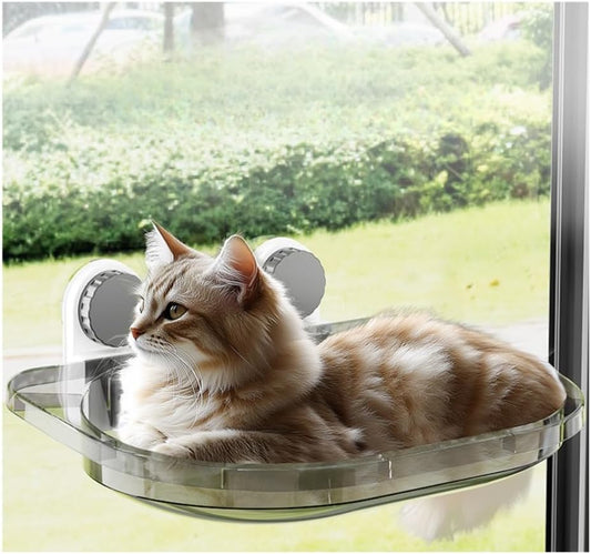 Transparent Cat Hammock Window Cat Bed with Two Strong Suction Cups Hanging Cat Climbing Frame (Gray)