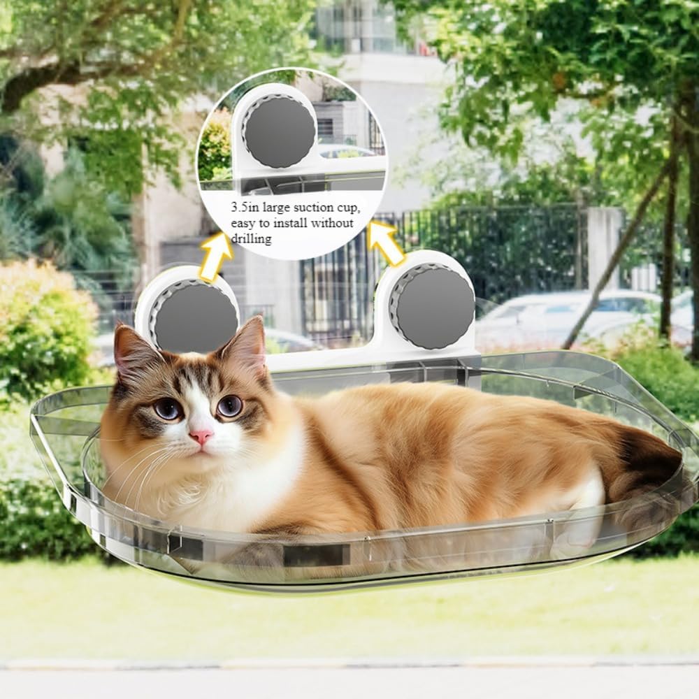 Transparent Cat Hammock Window Cat Bed with Two Strong Suction Cups Hanging Cat Climbing Frame (Gray)