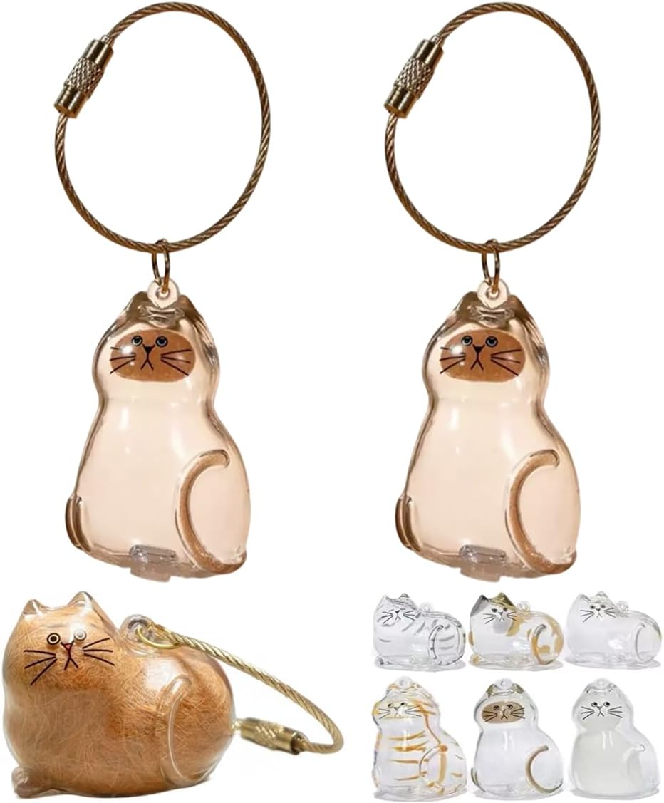 Cat keychain Hair Storage Bottle, Transparent Cat Hair Storage Box Pendants, Keychain Pet Memorial Gifts Accessories