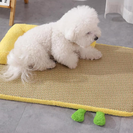 Summer Cooling Pet Mat, Rattan Pad Dog Bed, Square Cooling Mat, Pet ice Rattan nest, Dog Bed Summer Pad, Sleeping, for Large Medium Small Dogs Cats,M