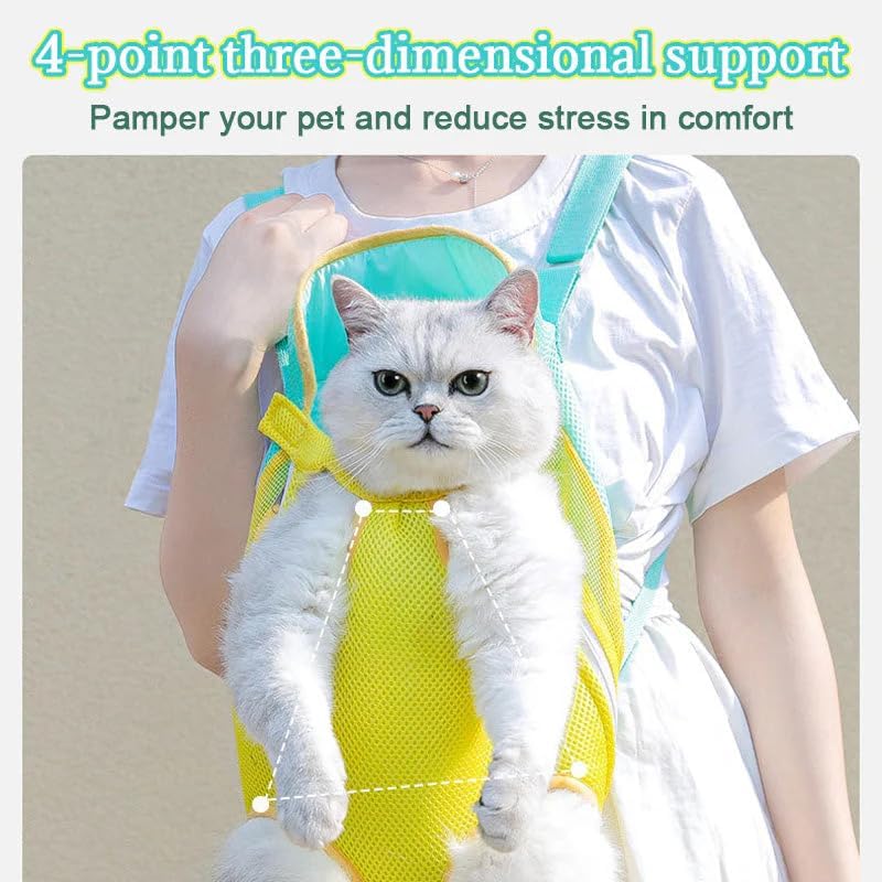 Pet Carrier Backpack, Adjustable Pet Front Cat Carrier Breathable, Easy-Fit for Traveling Hiking for Small Medium Dogs Cats (Yellow and Green Stitching, L-(Recommended Weight 7-10 Catties))