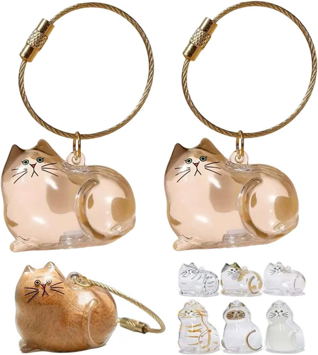 Cat keychain Hair Storage Bottle, Transparent Cat Hair Storage Box Pendants, Keychain Pet Memorial Gifts Accessories