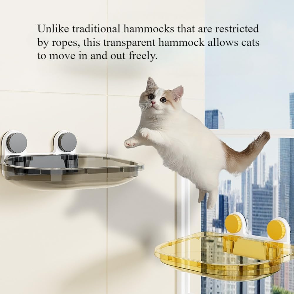 Transparent Cat Hammock Window Cat Bed with Two Strong Suction Cups Hanging Cat Climbing Frame (Gray)
