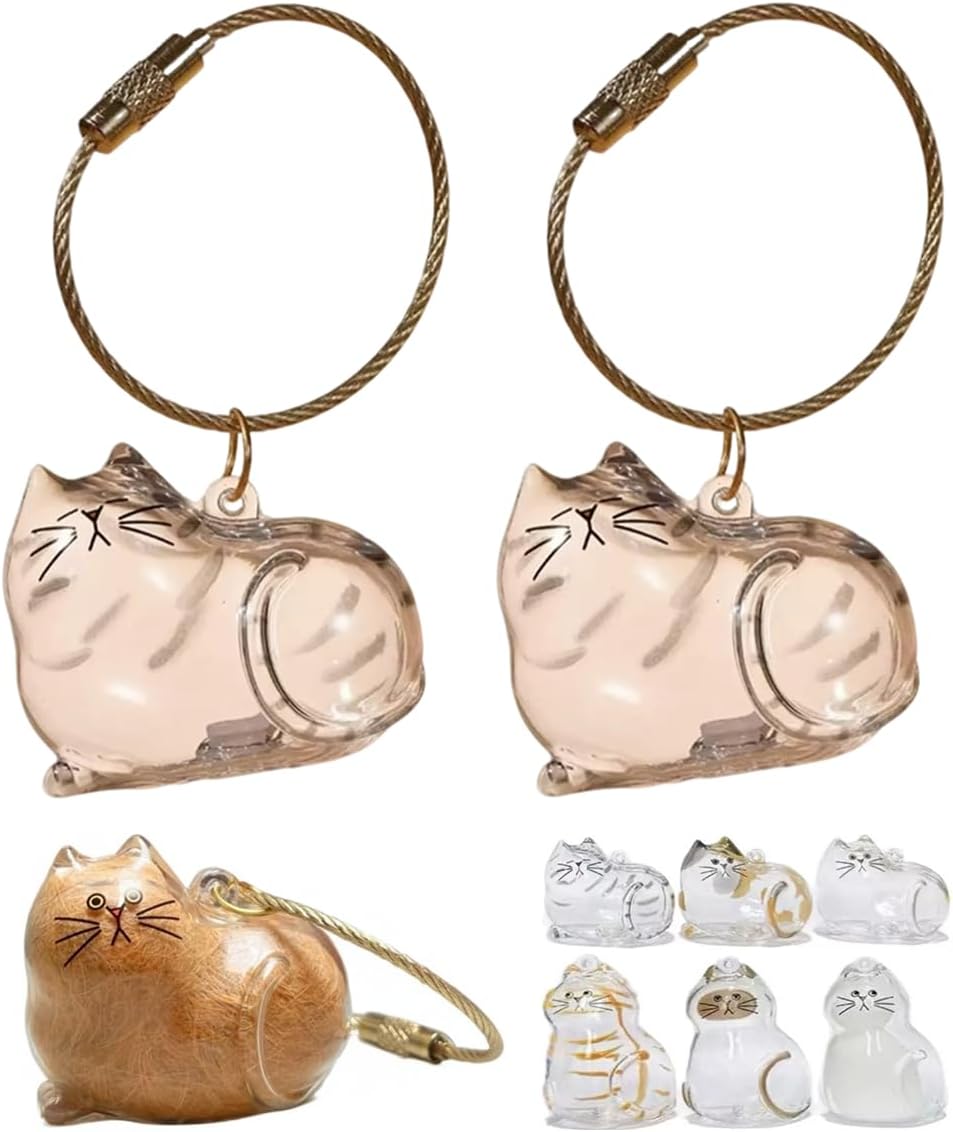 Cat keychain Hair Storage Bottle, Transparent Cat Hair Storage Box Pendants, Keychain Pet Memorial Gifts Accessories