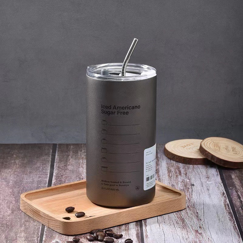 Stainless Steel Coffee Mug with Straw & Lid