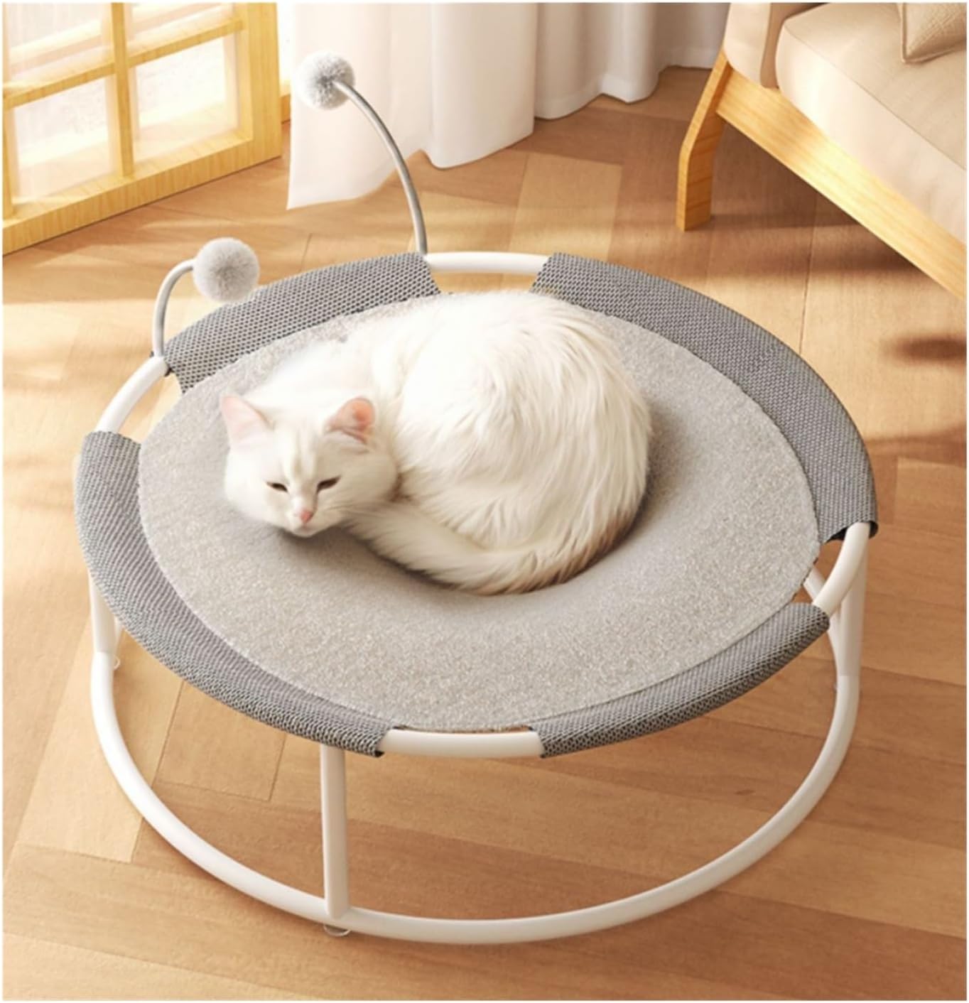 Cat Bed, All Seasons Universal Moisture-Proof Cat Hammock, Round Mesh Soft Breathable Mesh Fabric Pet Cat Trampoline(Mesh style Beige)