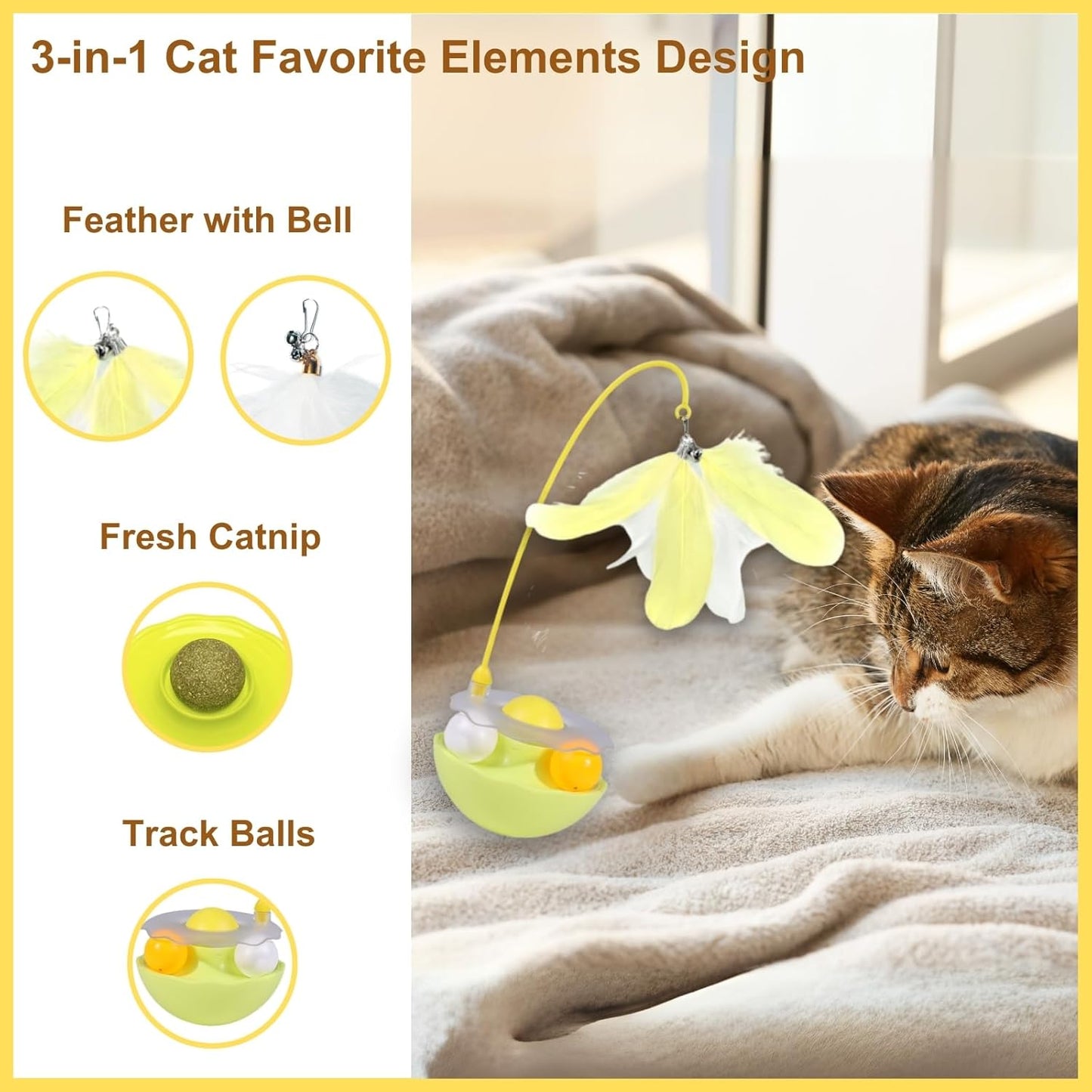 Interactive Cat Feather Toys, Catnip, Track Balls, Cat Teaser for Indoor Cats and Kittens Exercise