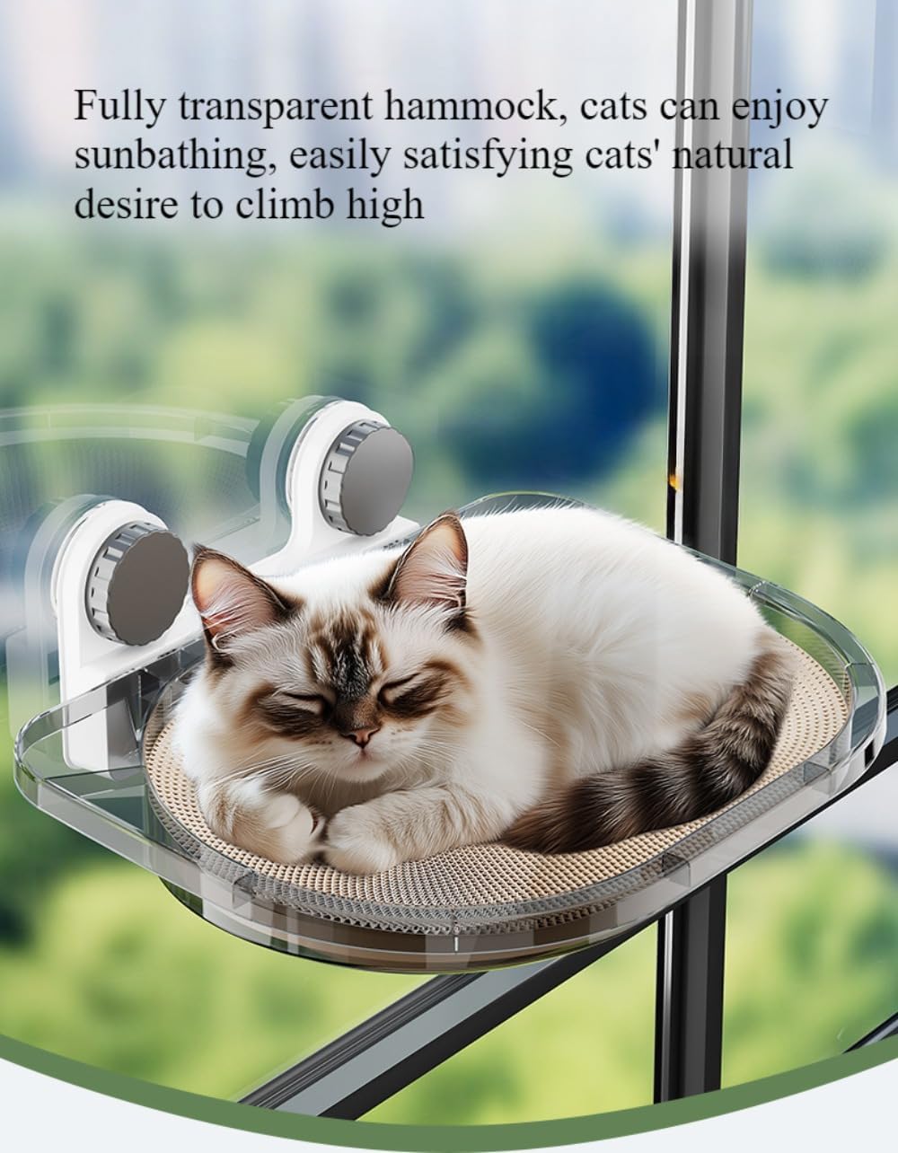 Transparent Cat Hammock Window Cat Bed with Two Strong Suction Cups Hanging Cat Climbing Frame (Gray)