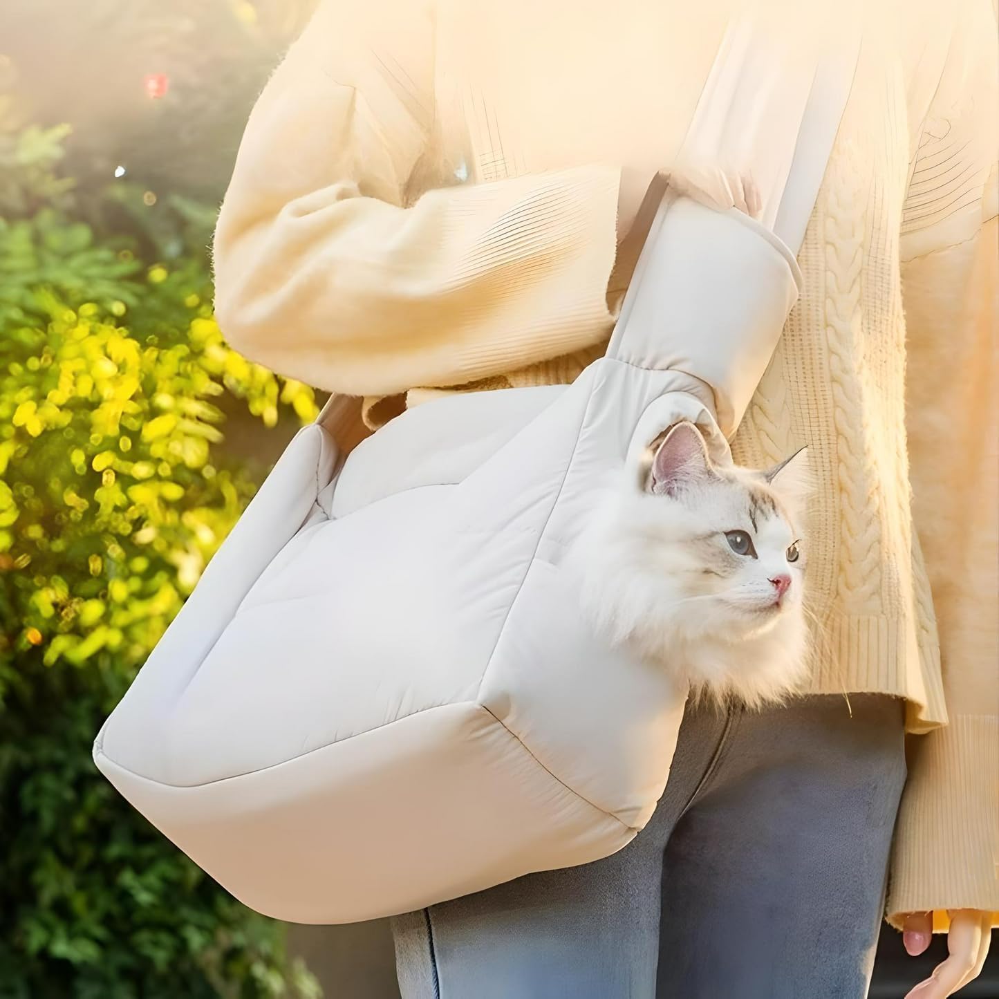 Warm Pet Shoulder Carrier Bag for Cats & Puppies - Hands Free Reversible Pet Papoose Bag