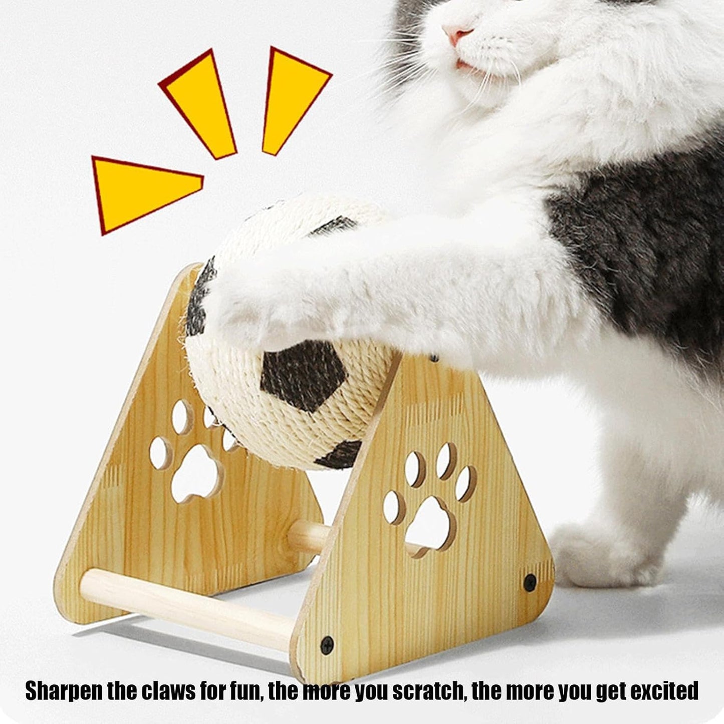 Cat Scratch Ball - Interactive Cat Ball Toy Stand with Wooden Base | Spherical Nail File Scratcher, Enrichment Exercise Soccer Pet Supplies for Indoor Small Medium Breed Kittens Dogs