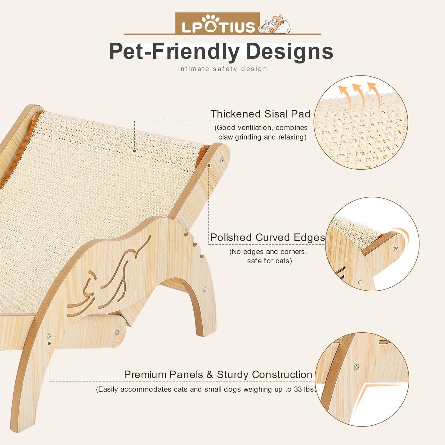 Elevated Cat Bed Cat Hammock Beach Chair with Sisal Scratcher