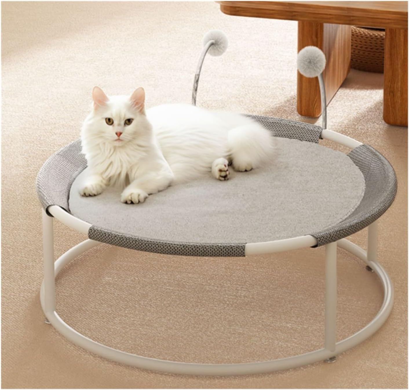 Cat Bed, All Seasons Universal Moisture-Proof Cat Hammock, Round Mesh Soft Breathable Mesh Fabric Pet Cat Trampoline(Mesh style Beige)