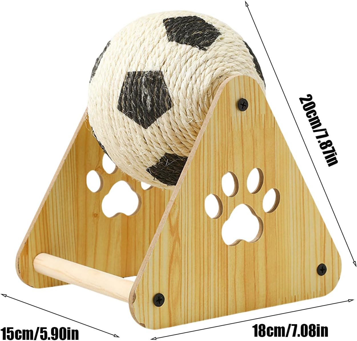 Cat Scratch Ball - Interactive Cat Ball Toy Stand with Wooden Base | Spherical Nail File Scratcher, Enrichment Exercise Soccer Pet Supplies for Indoor Small Medium Breed Kittens Dogs