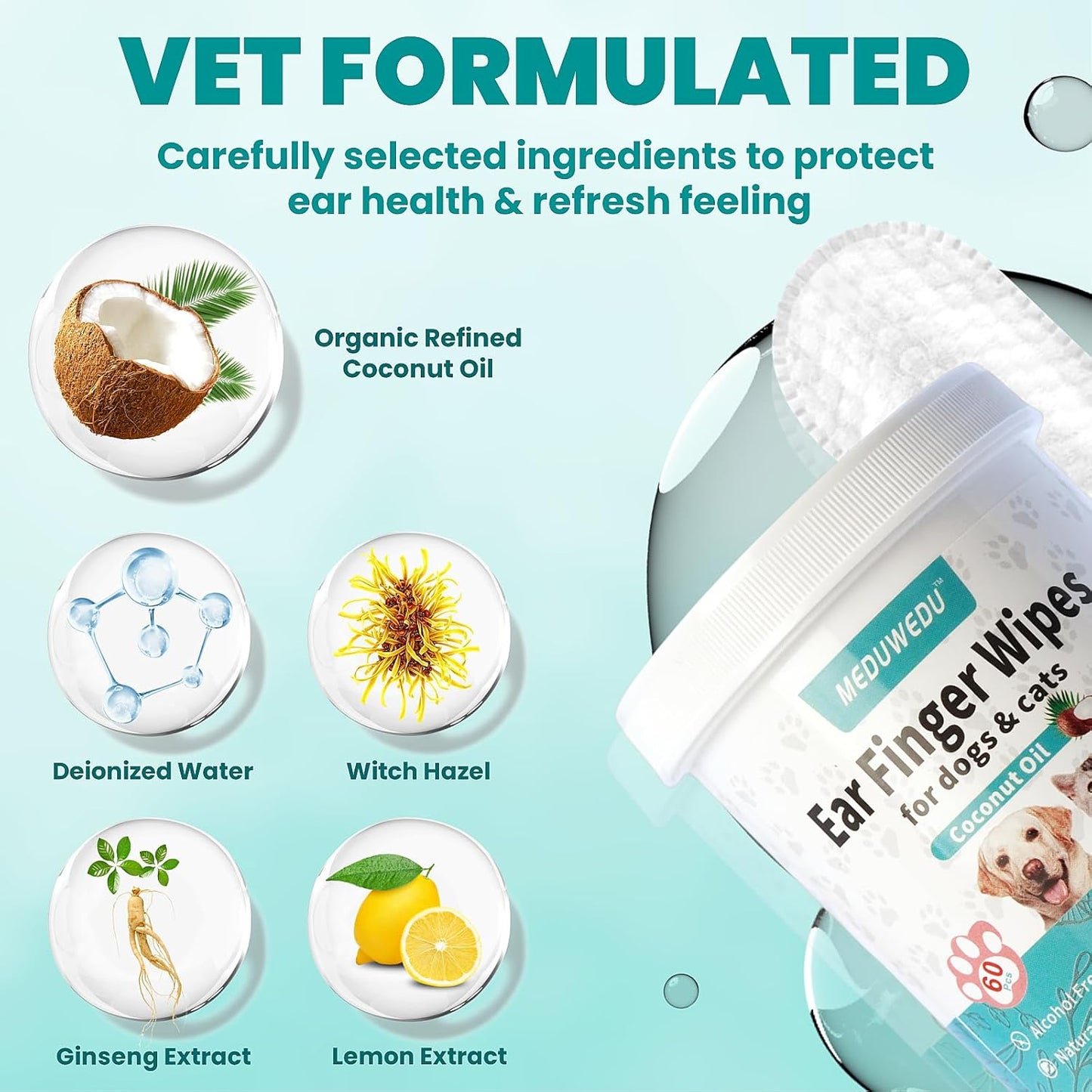 Ear Cleaner Finger Wipes 60 Counts