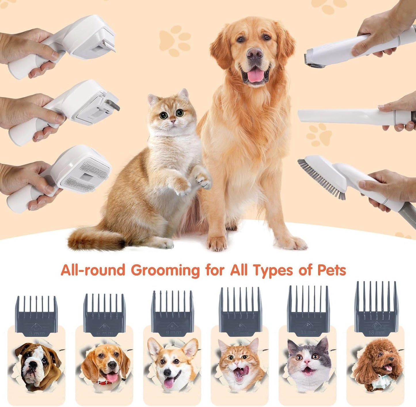 Pet Hair Vacuum & Grooming Kit, 2L Large Capacity for Shedding Grooming Hair