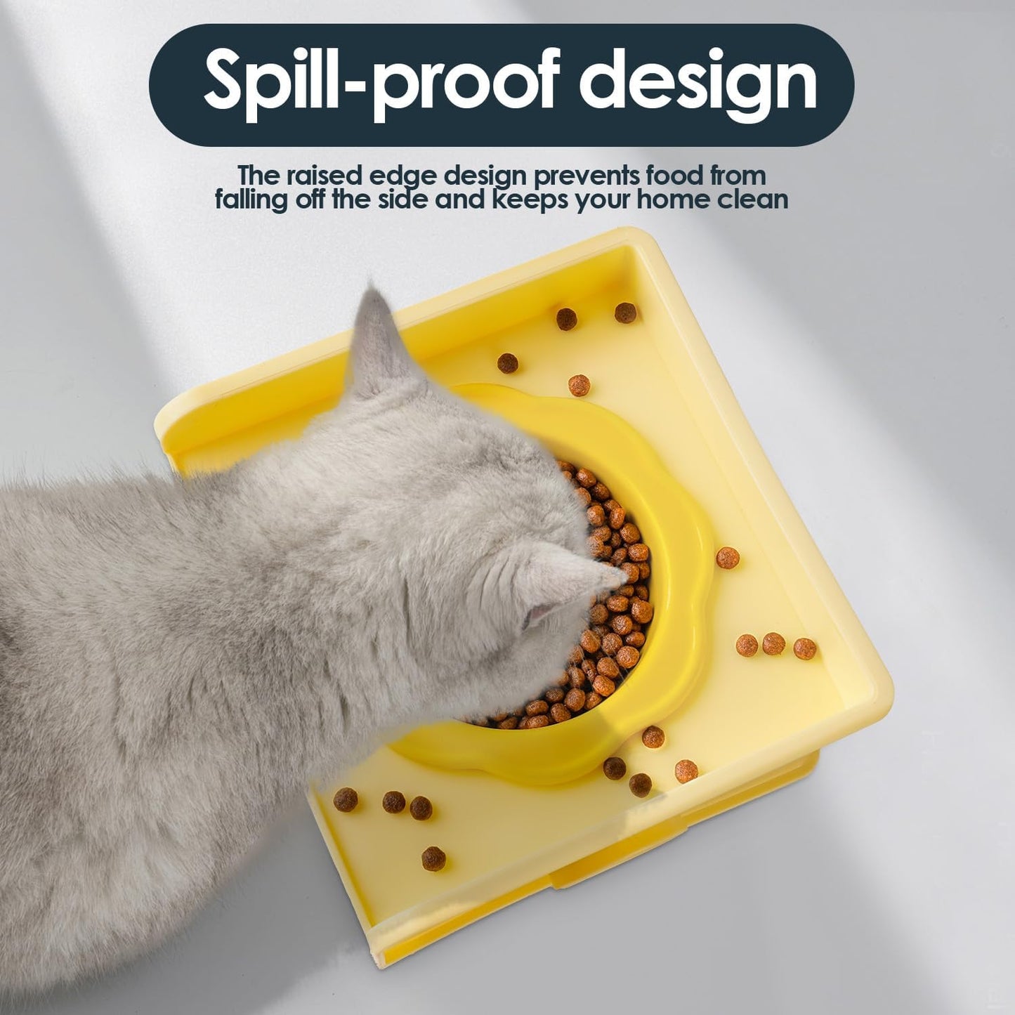 Cat Bowls Elevated Whisker Friendly, Cat Food Bowls for Indoor Cats, Ceramic Shallow Cat Food Dishes, Non-Slip Raised Edge Plastic Feeding Bowl Stand, Catch Water, Food Mess, No Spill (Pink)