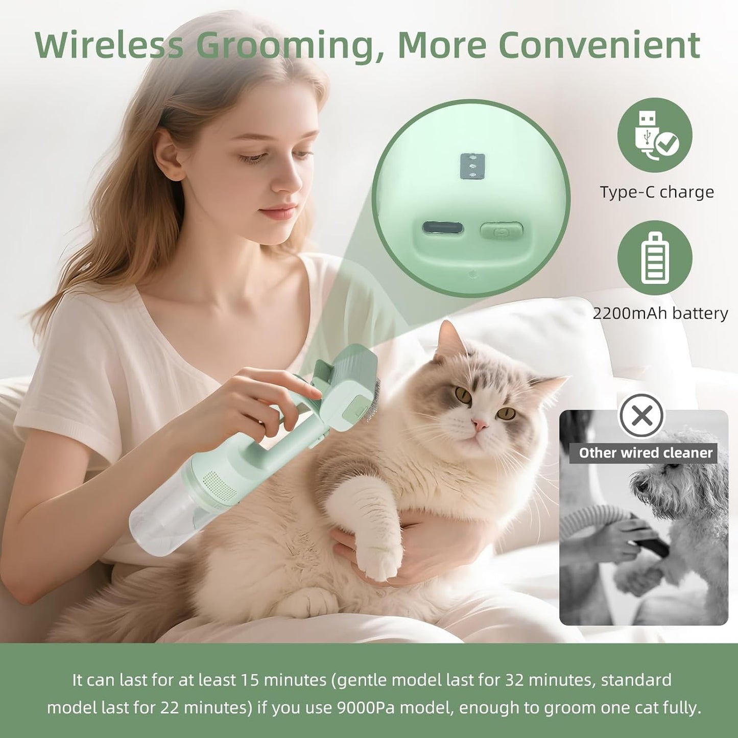 Pet Grooming Vacuum, Handheld Pet Grooming Kit with Strong Suction for Dogs and Cats