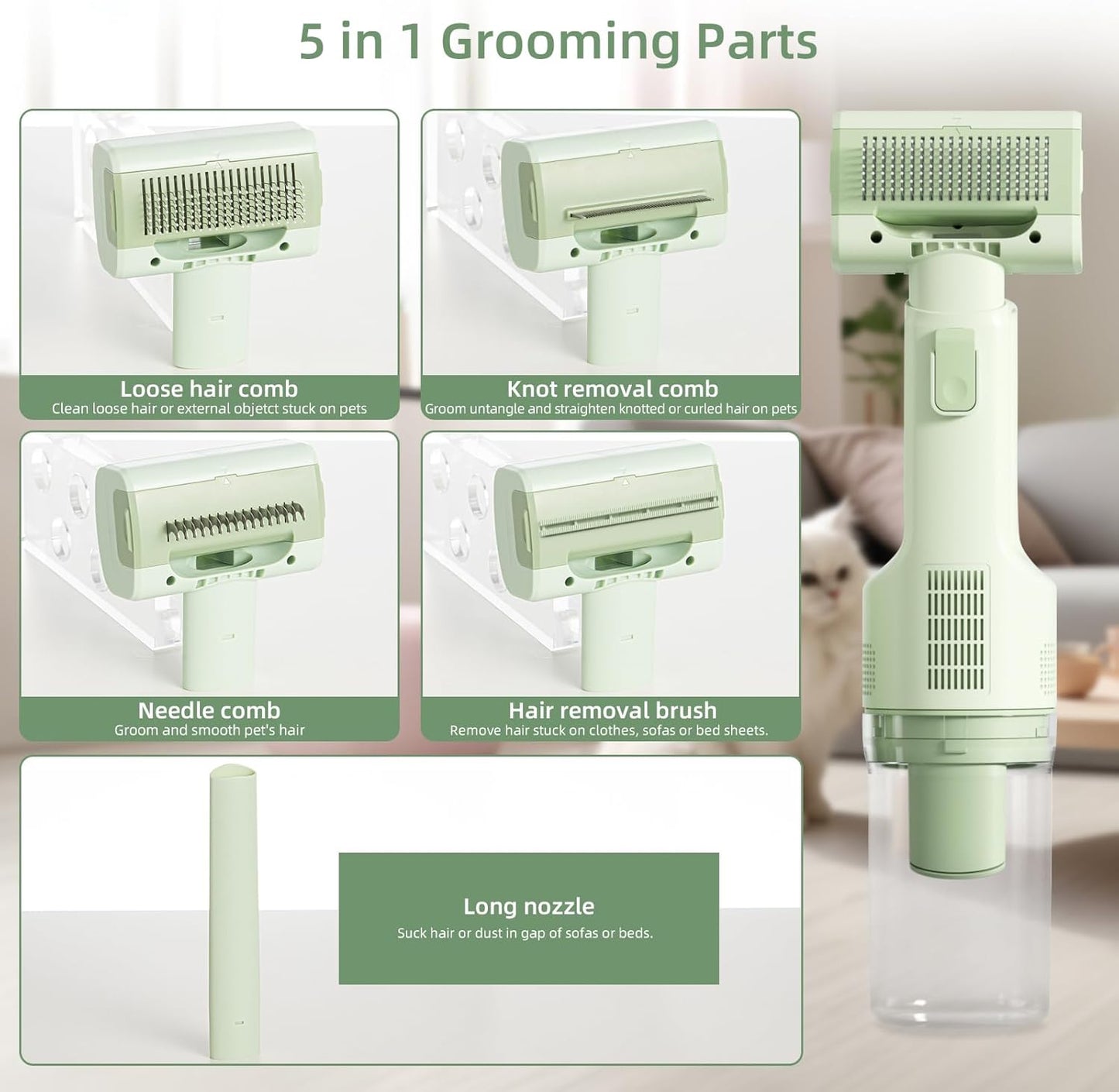 Pet Grooming Vacuum, Handheld Pet Grooming Kit with Strong Suction for Dogs and Cats