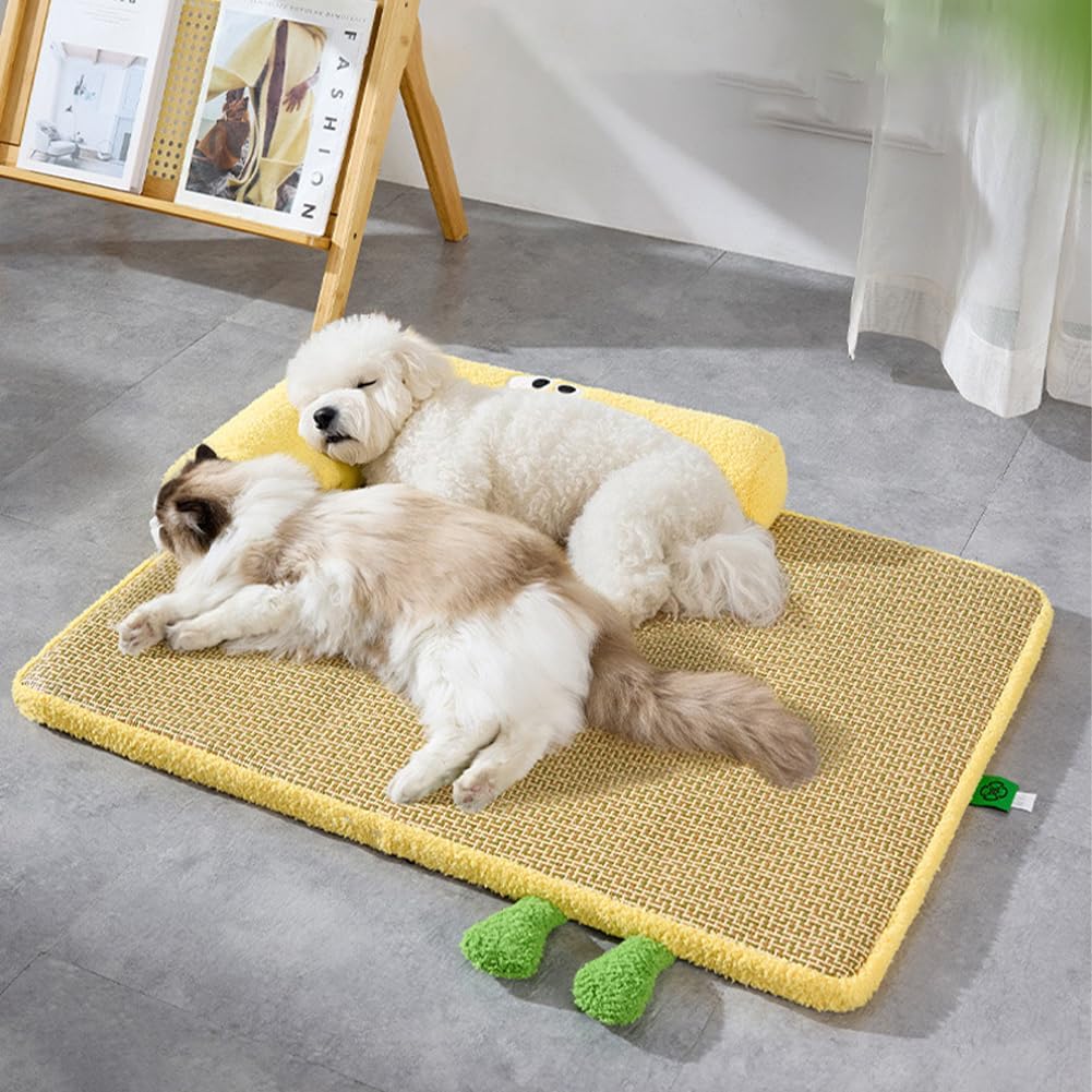 Summer Cooling Pet Mat, Rattan Pad Dog Bed, Square Cooling Mat, Pet ice Rattan nest, Dog Bed Summer Pad, Sleeping, for Large Medium Small Dogs Cats,M