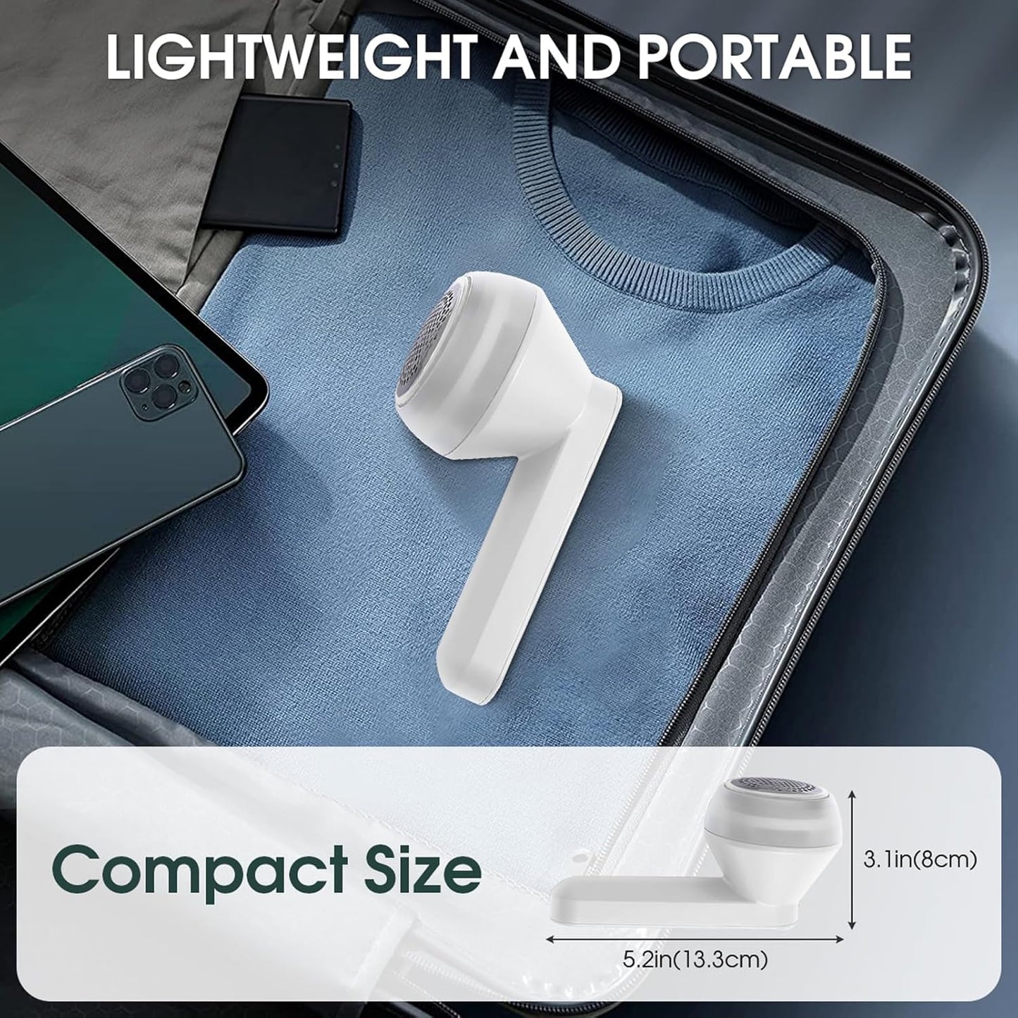 Lint Remover Clothes Fuzz Fabric Shaver Defuzzer with 6-Leaf Blades Rechargeable Sweater Shaver Pill Remove Pilling Fuzz for Clothing Couch Blanket - White