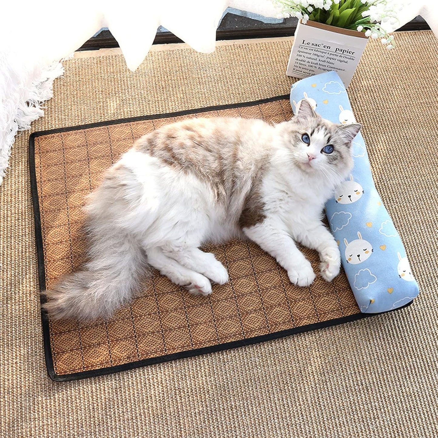 Pet Cooling Mat Pet Non-Slip Blanket Rattan Weaving Mat For Summer