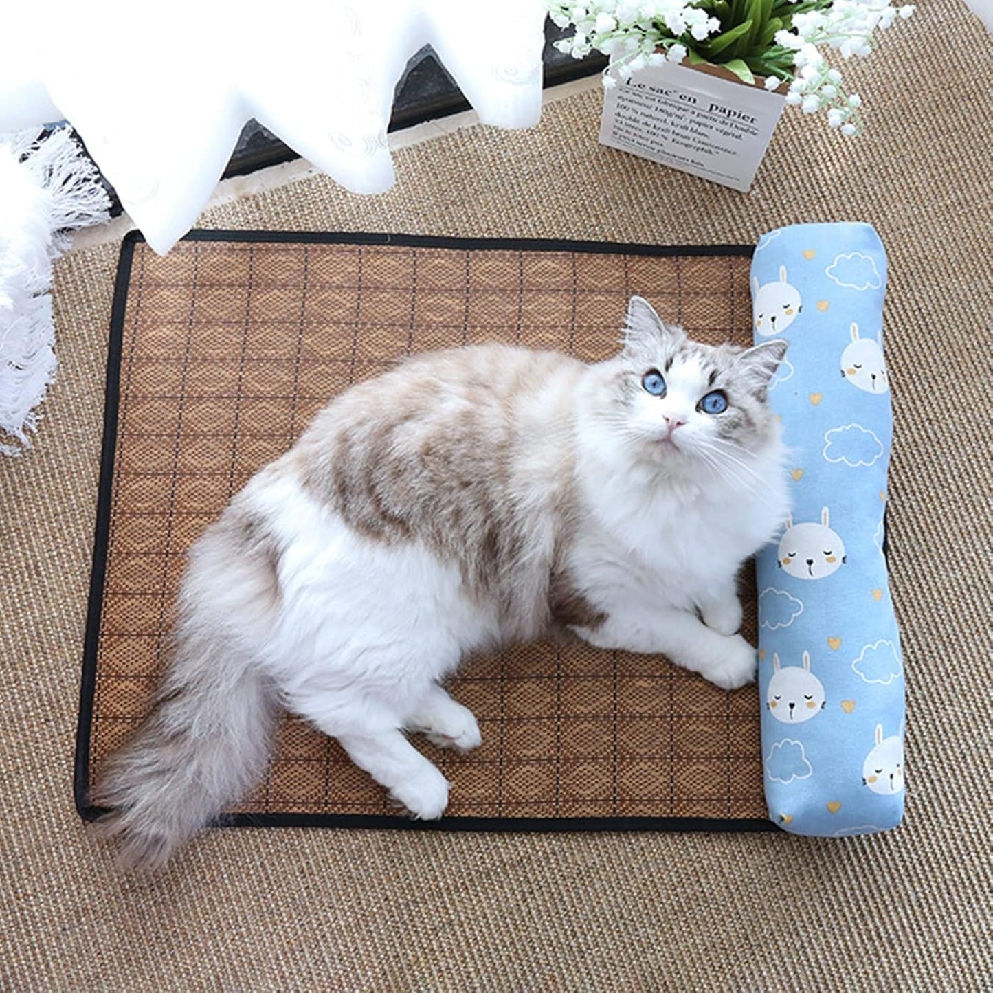 Pet Cooling Mat Pet Non-Slip Blanket Rattan Weaving Mat For Summer
