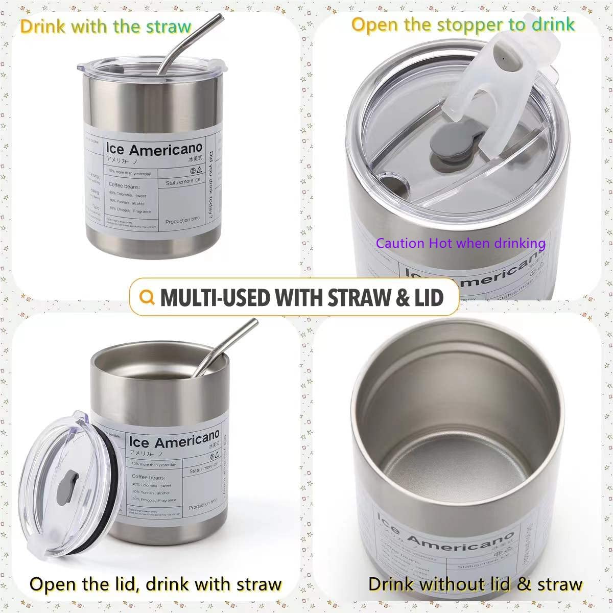 Stainless Steel Coffee Mug with Straw & Lid