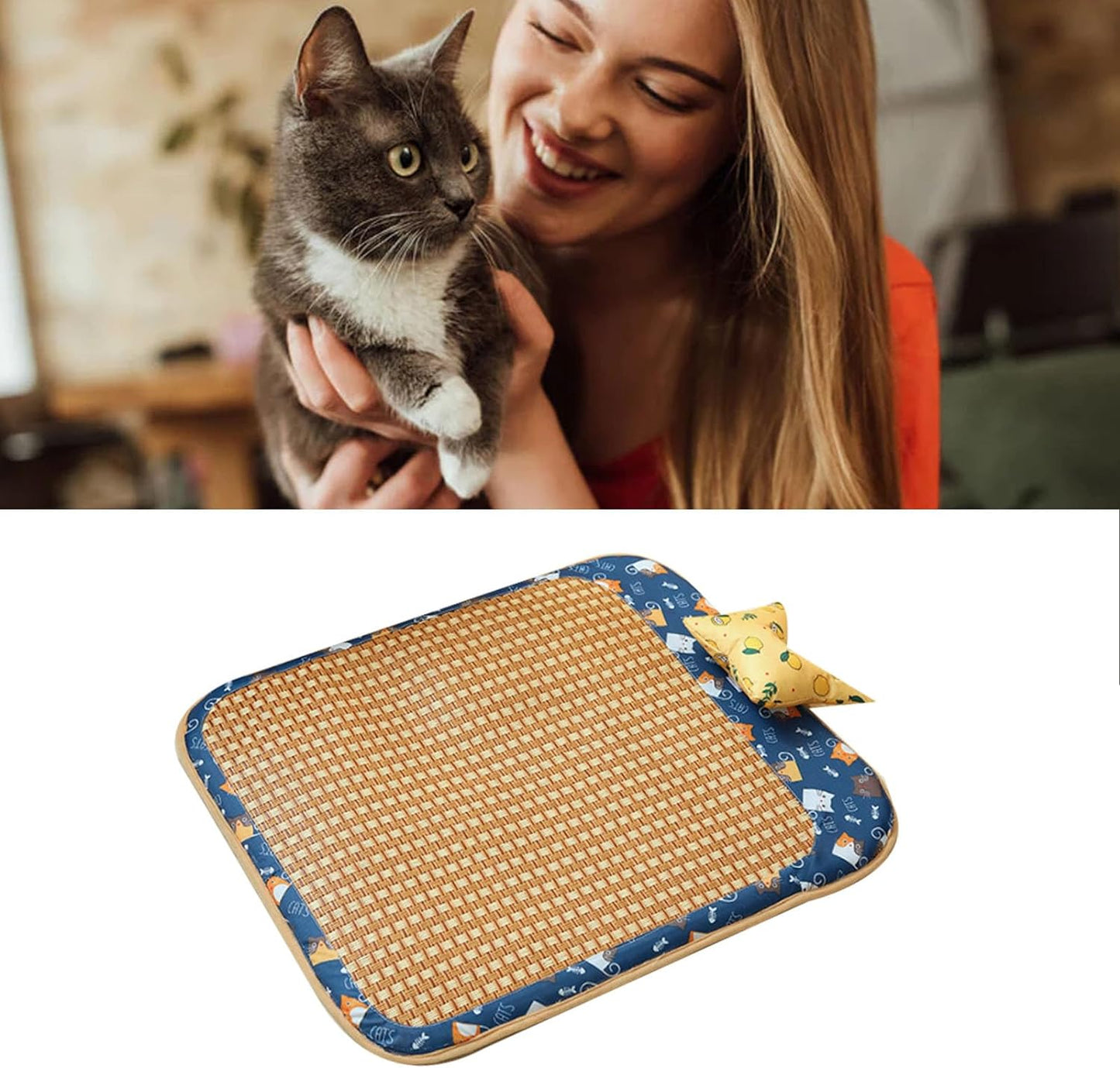 Rattan Cooling Mat Bite Resistant Comfortable Breathable Cat Cooling Mat