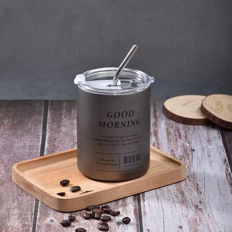 Stainless Steel Coffee Mug with Straw & Lid