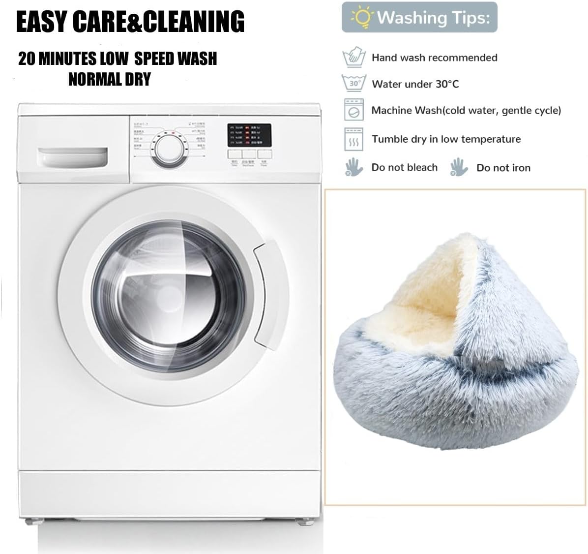 Calming Round Dog Beds &Cat Cave Bed with Hooded Cover