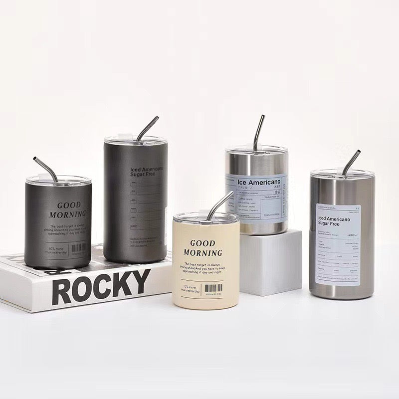 Stainless Steel Coffee Mug with Straw & Lid