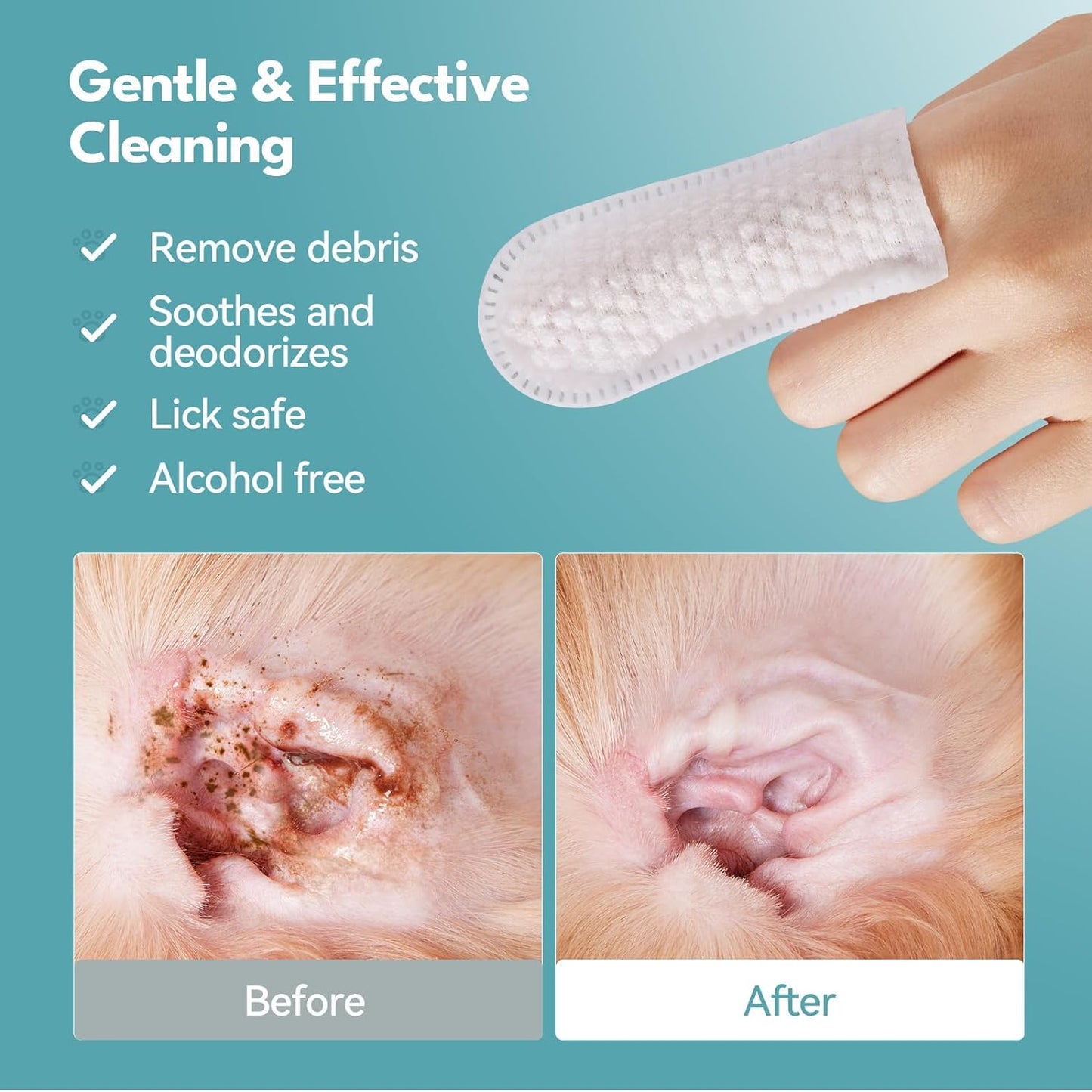 Finger Wipes  for Dogs & Cats Comfy Finger Design | 40 Count Pack